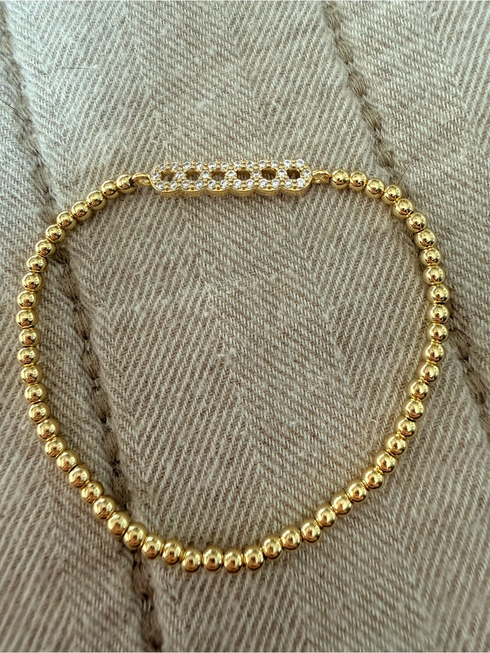 Elegant Gold Beaded Bracelet with Pavé Bar Accent